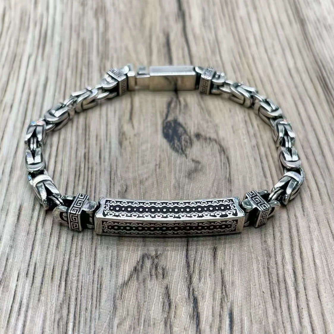 Vintage Silver color Ping And Pattern Hand Bracelet Jewelry Personality Popular Men's Retro Bracelets for Women Gifts