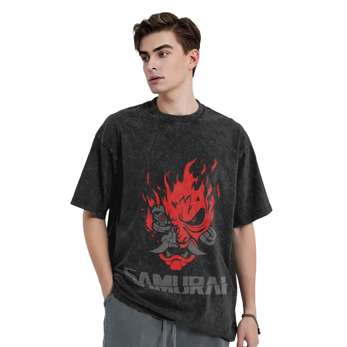 Samurai Logo - White background/Improved T-Shirt baggy shirts graphic t shirts street wear cotton graphic tees shirts men