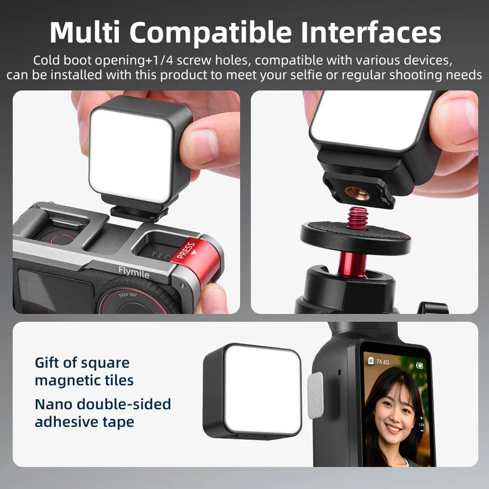 Flymile Pocket 3 Magnetyczne światło wypełniające do DJI Osmo Pocket 3 Mini Led Video Light Live Vlogging 300mAh Akumulator