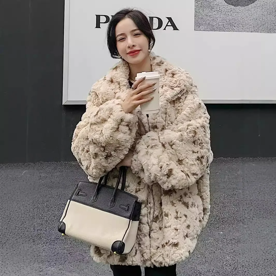 Cappotti da donna in pelliccia sintetica Giacche Colletto rovesciato Cappotto con cerniera Spessore caldo Y2k Giacca streetwear Capispalla con stampa leopardata Autunno Inverno