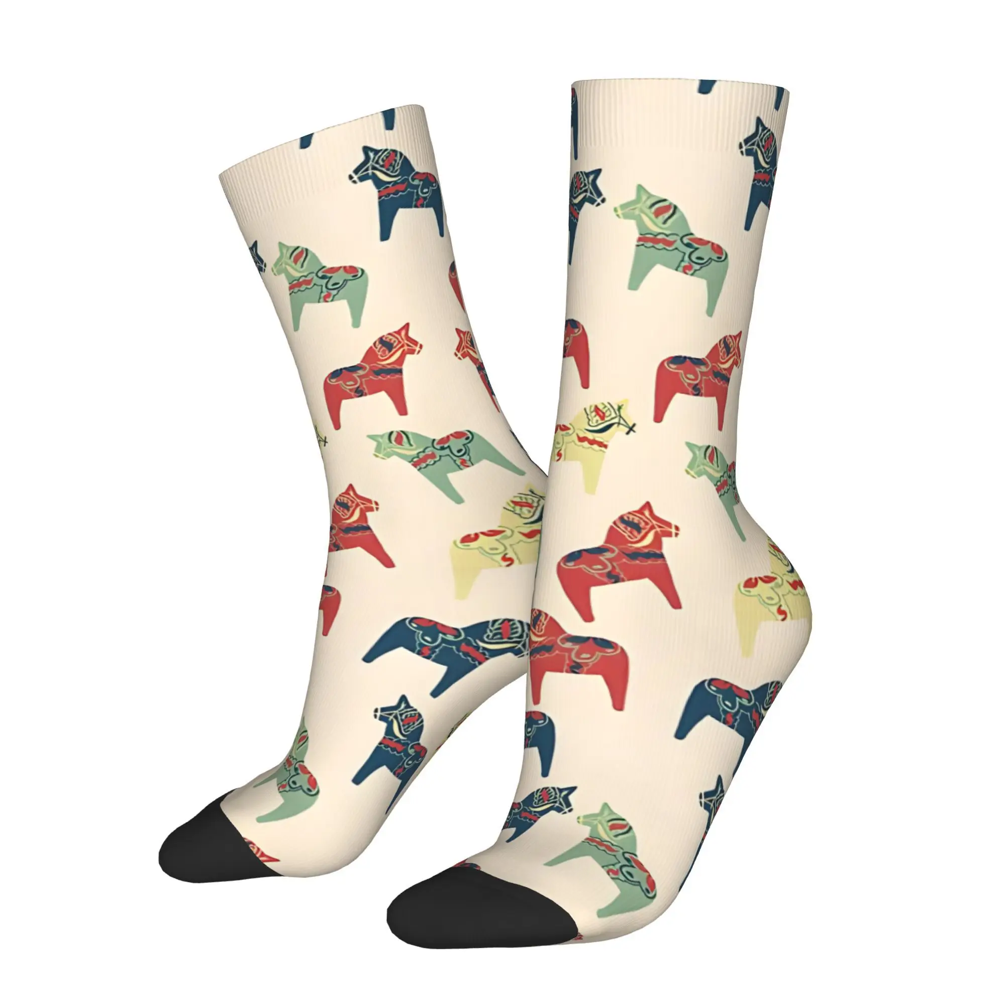 1pc Swedish Dala Horses Pattern Printed Men's Socks  Novelty Hip Hop Harajuku Pattern Crew Sock Casual Gift