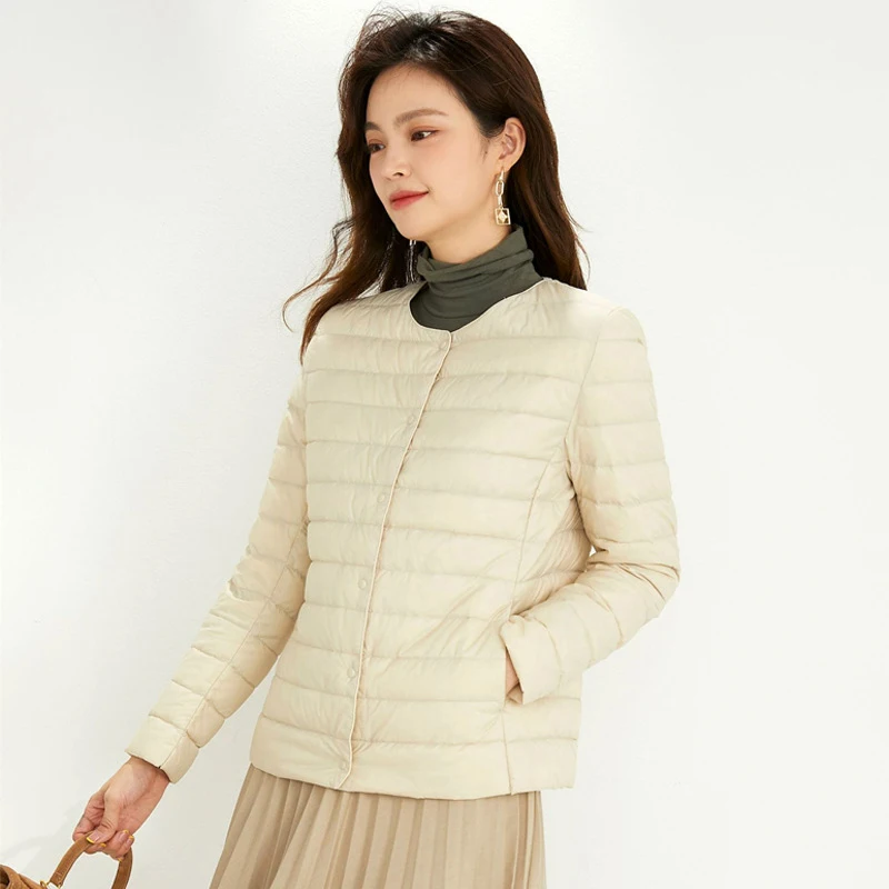 Abrigo ultraligero de otoño e invierno para mujer, chaquetas acolchadas finas de plumón de pato blanco 90, chaqueta de plumón portátil para exteriores para mujer