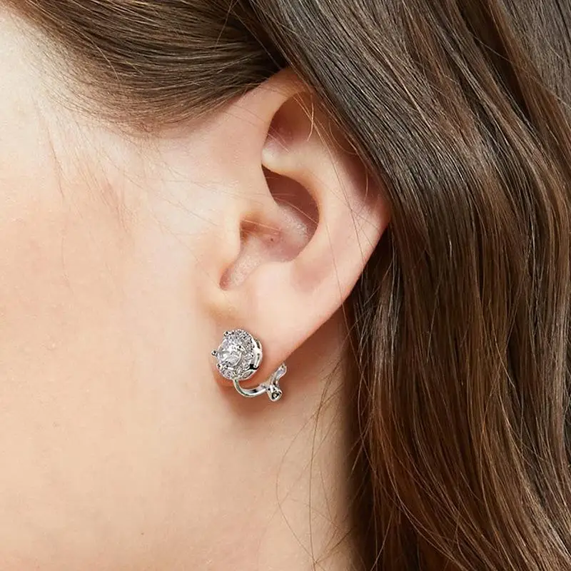 Lujo Bling redondo Zircon oído clip pendientes elegantes para las mujeres sin piercing Stud citas banquete diario oído joyería regalo ornamentos