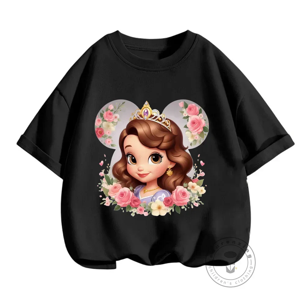 Princess Sofia the First Clothing Round Neck Short Sleeved T-shirt Boys and Girls Street Fashion Cute Top Summer Childrens Top