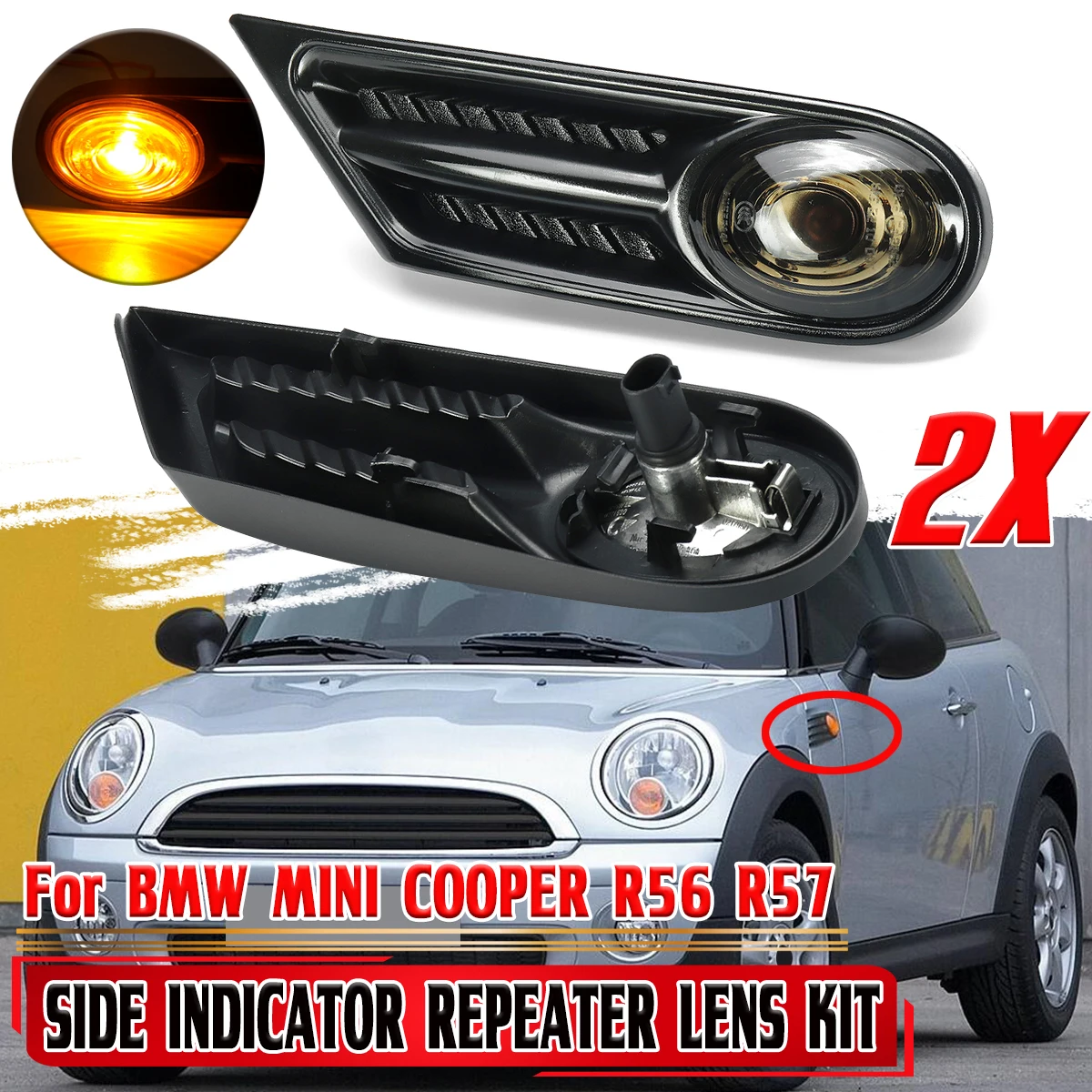 

1Pair LED Side Marker Light Car Turn Signal Lamp For BMW MINI COOPER R56 R57 Side Repeater Indicator Lights Smoked Black