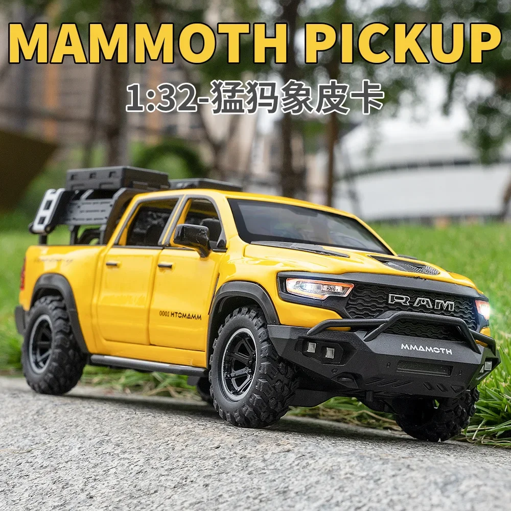 1:32 DODGE Mammoth 1000 TRX Alloy Pickup Car Model Diecast Metal Off-road Vehicle Model Sound and Light Simulation Kids Toy Gift