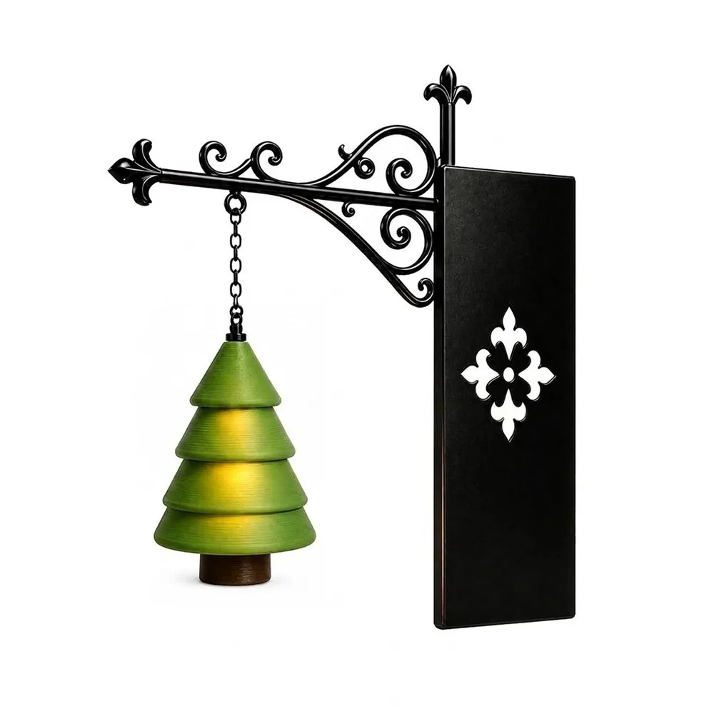 Vintage Christmas Bookshelf Lamp Iron Bracket Christmas Tree Hanging Bookend Light Warm LED Light Xmas Themed