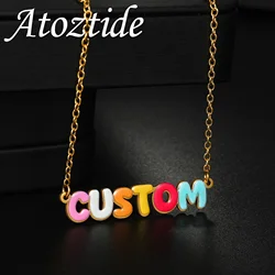Atoztide Personalized Custom Name Necklace for Women UV Color Printing Initials Letter Stainless Steel Nameplate Jewerly Gift
