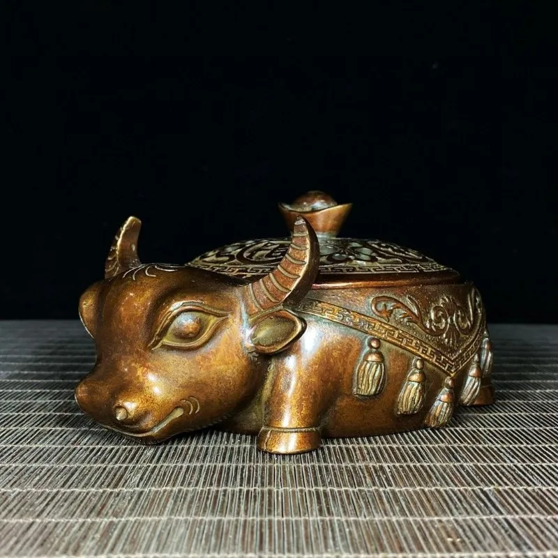 Antique Ox Incense Censer Zodiac Bull Statue Ashtray Vintage Desktop Decorative Sculpture Home Decoration Accessories