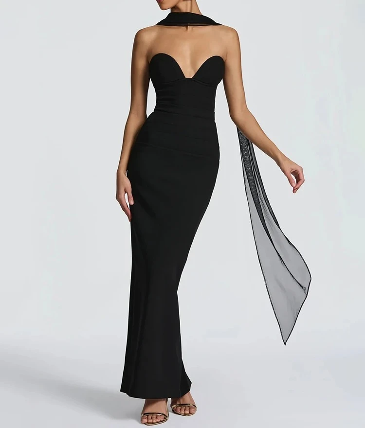 

Women Gown Elegant Zipper Halter Sleeveless Bodycon Club Party Long Dresses Off-shoulder Backless Sexy Maxi Dress