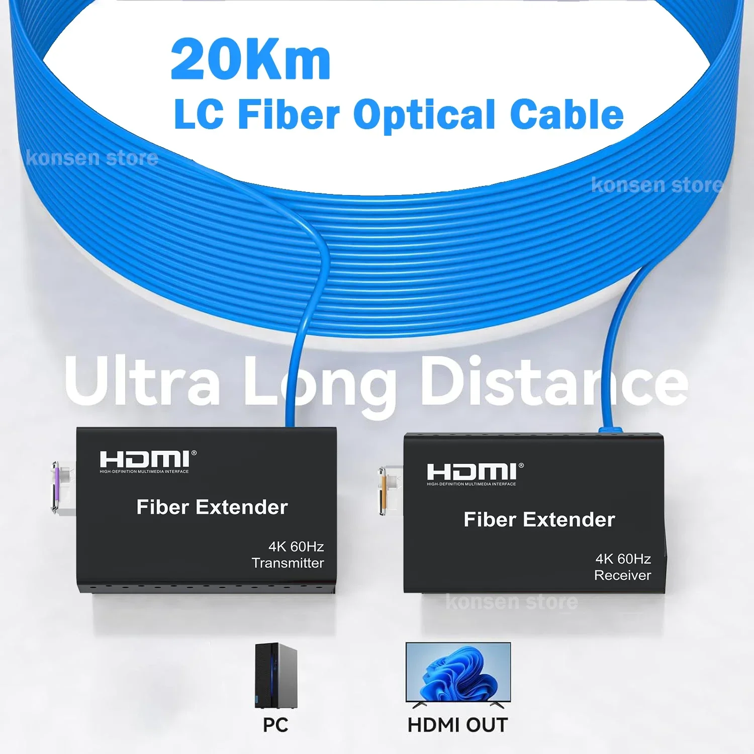 4K@60Hz 20Km HDMI Fiber Extender over Single Mode LC / SC Fiber HDMI Fiber Transceiver Converter with SFP Module HDR10 HDCP2.2