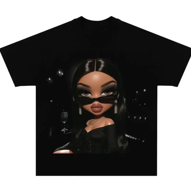 

Midnight Diva Graphic Shirt, Black Bratz Doll Art Tee, Summer Cotton Top, Unisex Classic Outfit, Stylish Tee, gift for her, him,