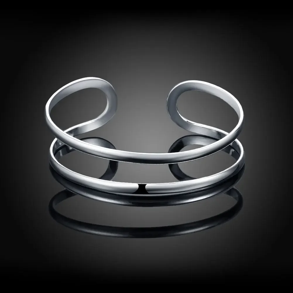 

Beautiful 925 Sterling Silver Double Line Bangle for Man Women Adjustable Bracelet Luxury Designer Fashion Party Wedding Jewelry