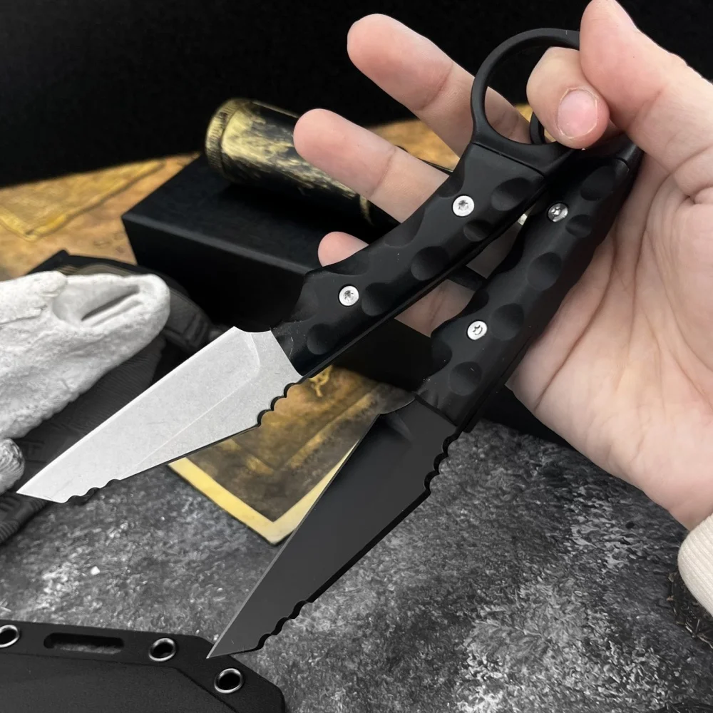 

Нож с фиксированным лезвием, высокая твердость с ножнами, тактический спасательный инструмент для охоты на открытом воздухе, лезвие 7Cr13Mov, черная ручка из нейлонового волокна