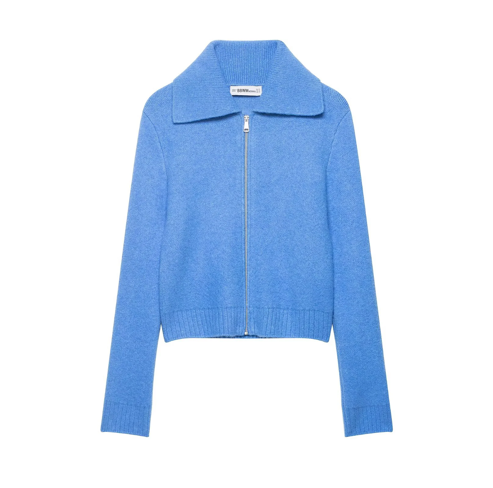 

European and American style 2026 spring new product women's versatile long sleeved lapel zipper knitted jacket