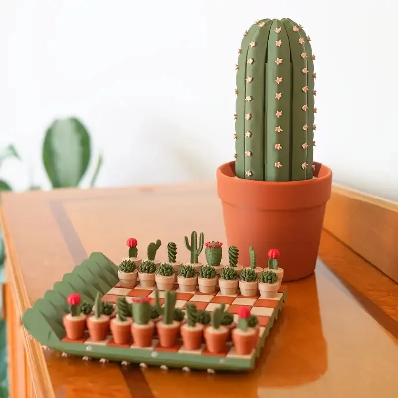 3D Printed Resin Cactus Roll Chessboard Set Desktop Ornament Foldable Kill Time Decor Chess Toys Home Office Craft Printed Gifts
