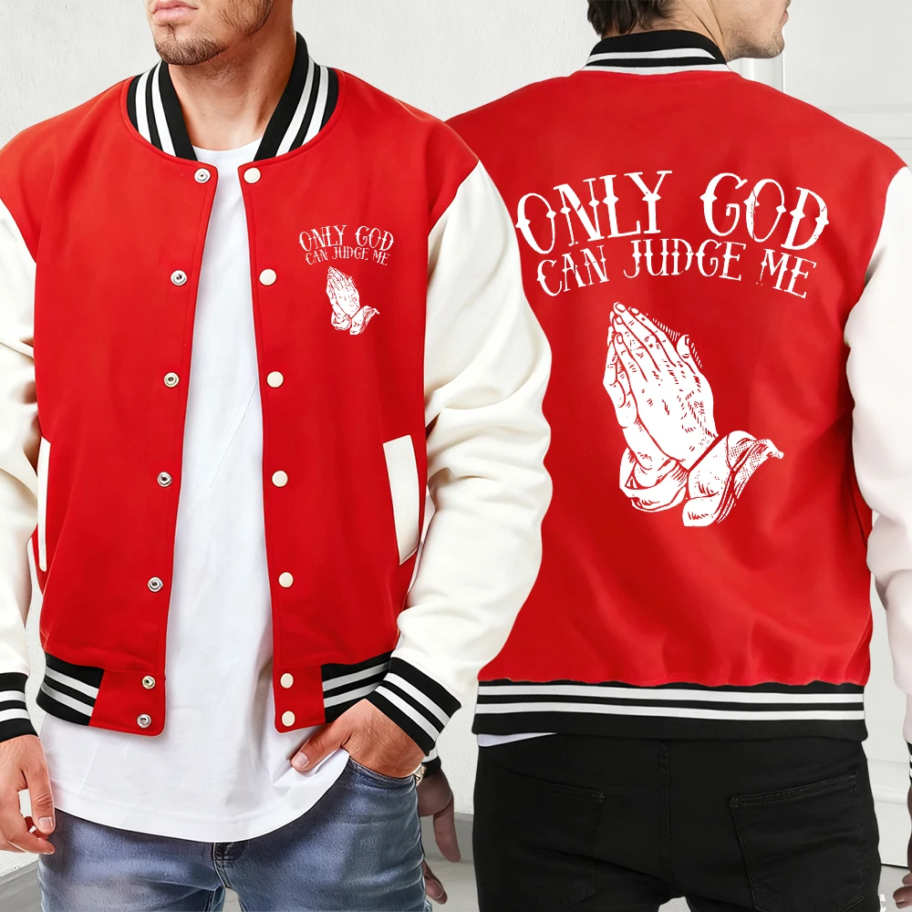Only God Can Judge Me Printing Casual Sport Menswear Classic Street Jacket Men'S Pocket Fashion Coat Comfy Loose Baseball Jersey #2