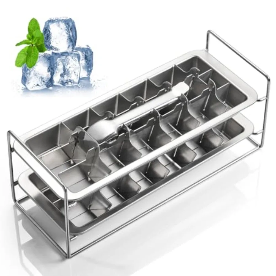 

Stainless Steel Ice Cube Trays with lever and Stand for Freezer - Large Metal Ice Mold with Silicone Lid Non-Toxic Whiskey Ice