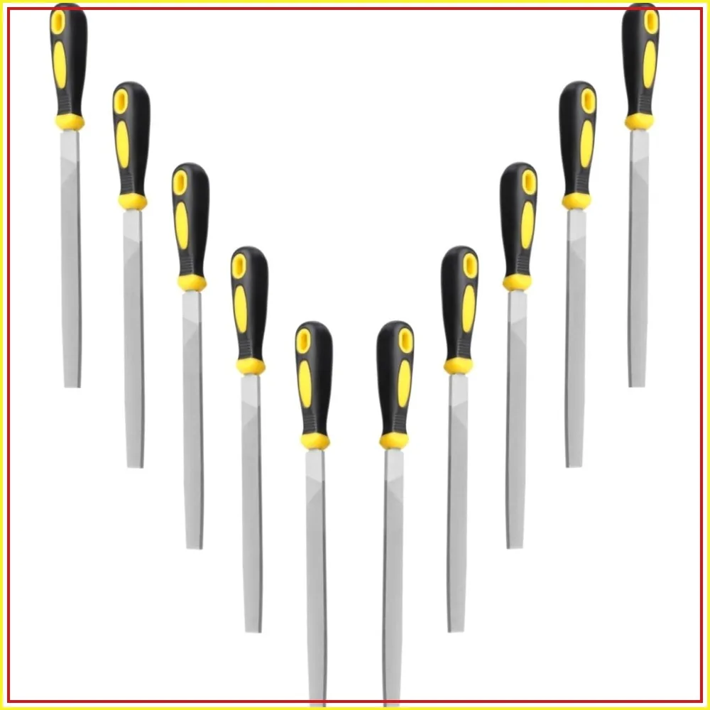 

8" Flat Metal File 10pcs, 12" Length, Ergonomic Handle, High Carbon Steel, for Metal, Stone, Wood