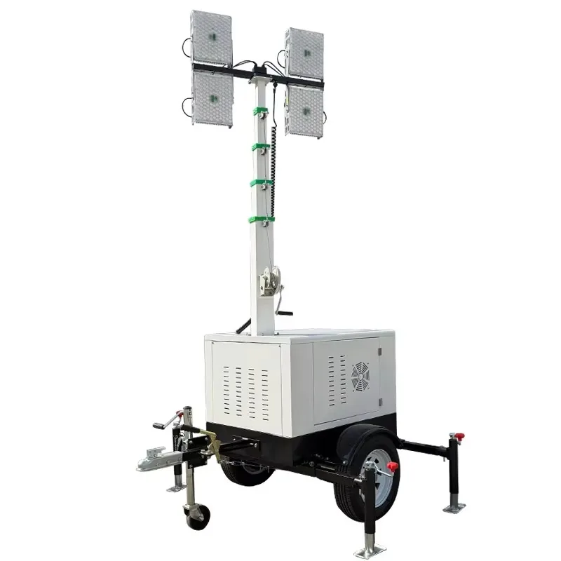 LED Light Tower with Diesel Generator, Portable Mobile Tower Light for Construction, Mining, Events and Emergency Lighting