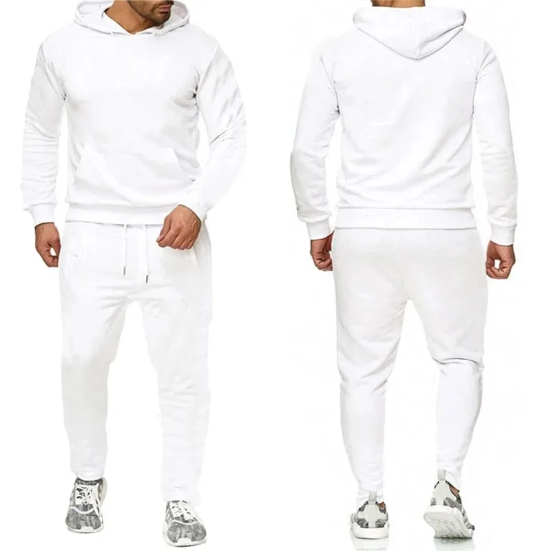 Men's classic solid color shirt with hooded sweatshirt and jogging pants High quality casual sweatshirt with hooded jogging set