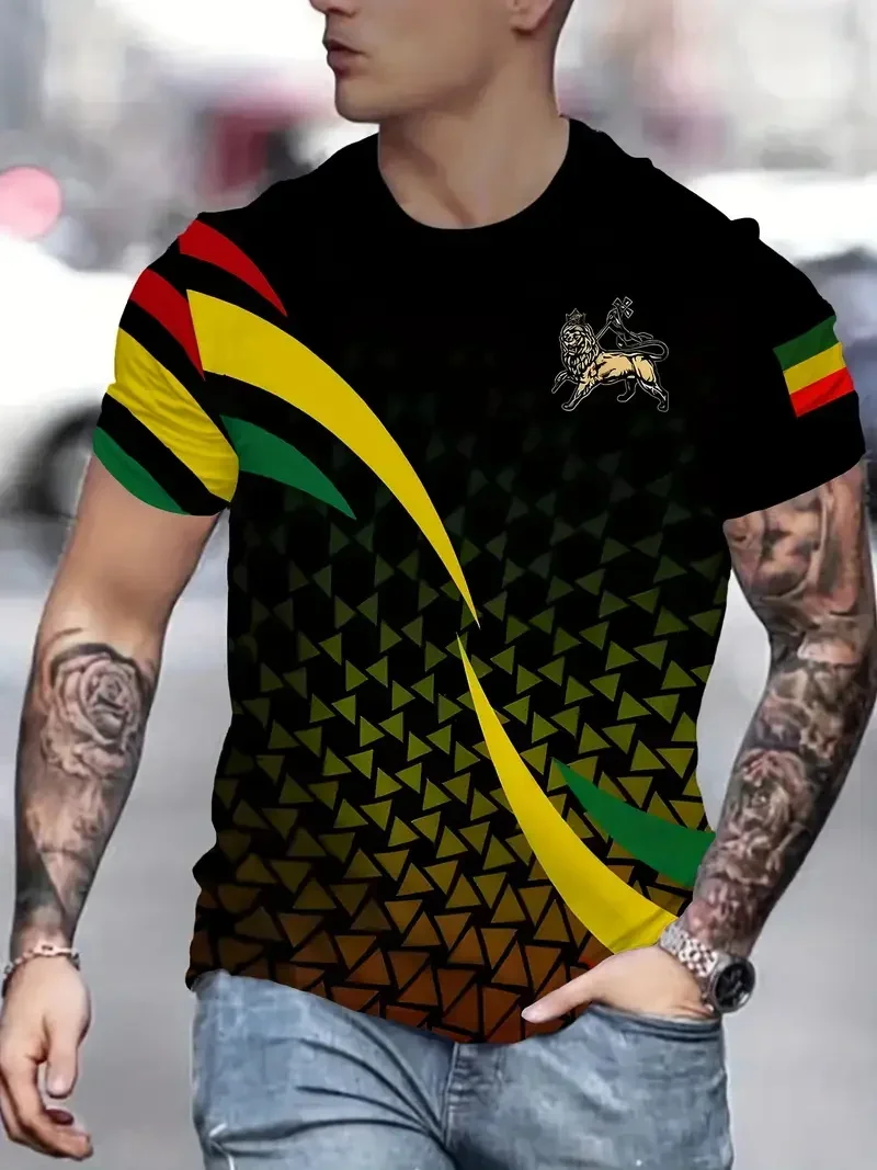 Men Casual Short Sleeve Crew Neck Tshirts Men's Plus Size  Jamaica Flag Tshirt 3D Print Jamaica Hummingbird Graphic T-Shirt