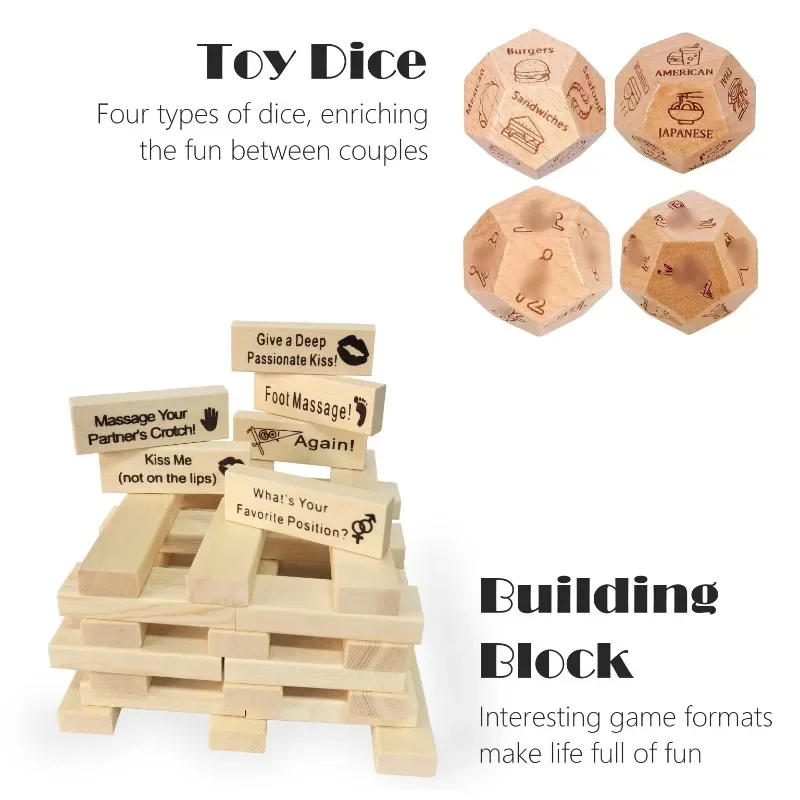 Fun Building Blocks Couple Activity Night Creative Wooden Tower Game Valentine's Day Rolling Tower Stacking Building Blocks Game