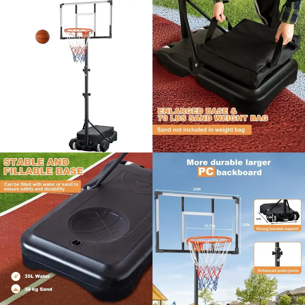 

Outdoor Adjustable Basketball Hoop System - 33" Enlarged Base, Portable, PC Backboard, 4.82-8.53ft Height Range, Ideal for Recre