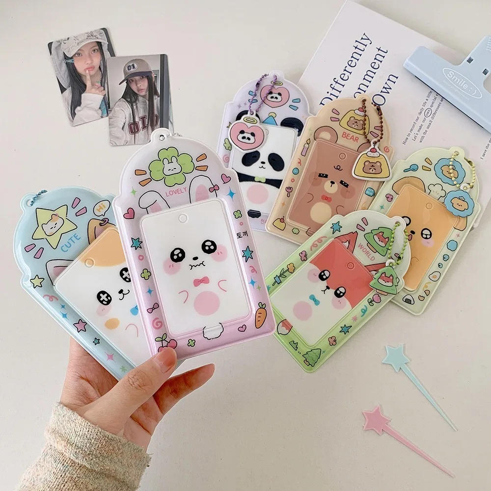 Cute PVC Photocard Holder Keychain Hanging Decoration Cartoon Animal Photo Frame Idol Card Display Protector Photo Card Holder