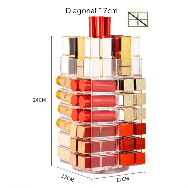 Imagem -03 - Torre de Batom Acrílico para Maquiagem Lip Gloss Armazenamento Rack Unha Polonês Organizador Vitrine de Cosméticos 360 Graus de Rotação 53 Grades