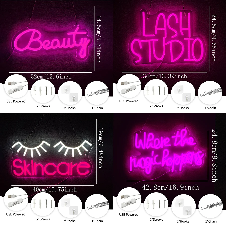 Skin Care Neon Sign For Wall Decor,Led Neon Light For Facial Spa,Beauty Nail Salon,Manicure,Eyelash Room Decor,Beauty Parlor