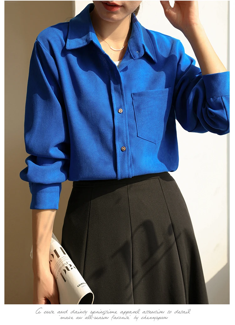 Camicette da donna da ufficio Camicette da donna in velluto a coste tinta unita Camicie vintage Moda vestibilità ampia Abbigliamento primavera/autunno Top da donna a maniche lunghe