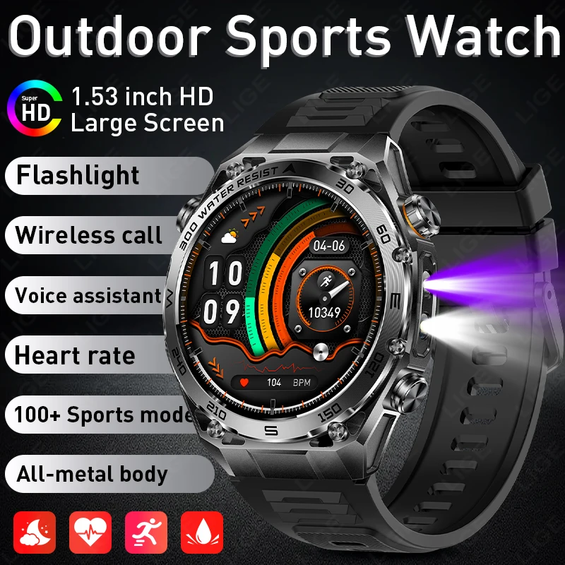 

LIGE Outdoor Sports Smart Watches Waterproof UV Lamp Flashlight Bluetooth Call 1000mAh Battery Men's Smartwatch For Android IOS