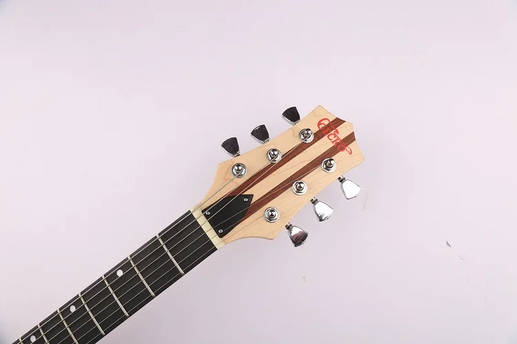 Geco oco guitarra elétrica natural sólido mogno madeira pescoço-através do corpo guitarra elétrica silenciosa com pedal de distorção embutido