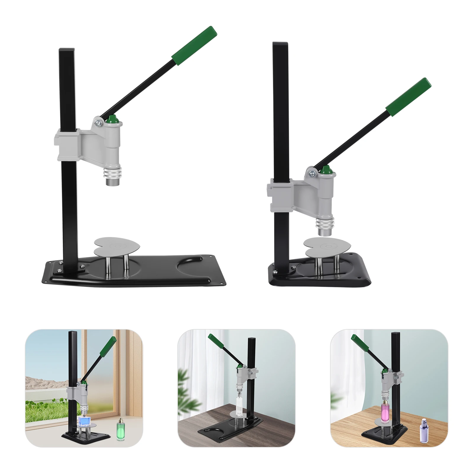 

Ручная железная укупорочная машина для парфюмерных бутылок, черно-зеленый укупорочный инструмент, короткая/длинная столешница для прессования пластиковых байонетных бутылок