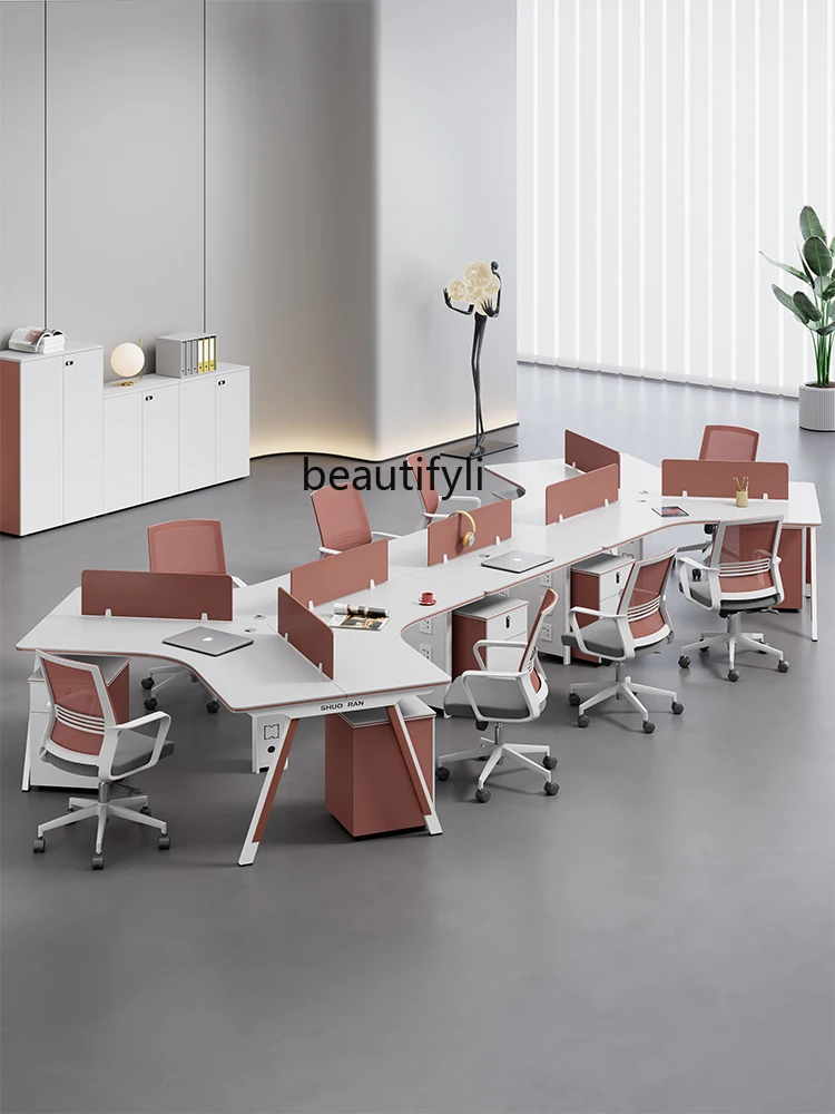 Fashion Creative Staff Desk Designer Model Simple Modern Employee Card-Seat Table and Chair Combination