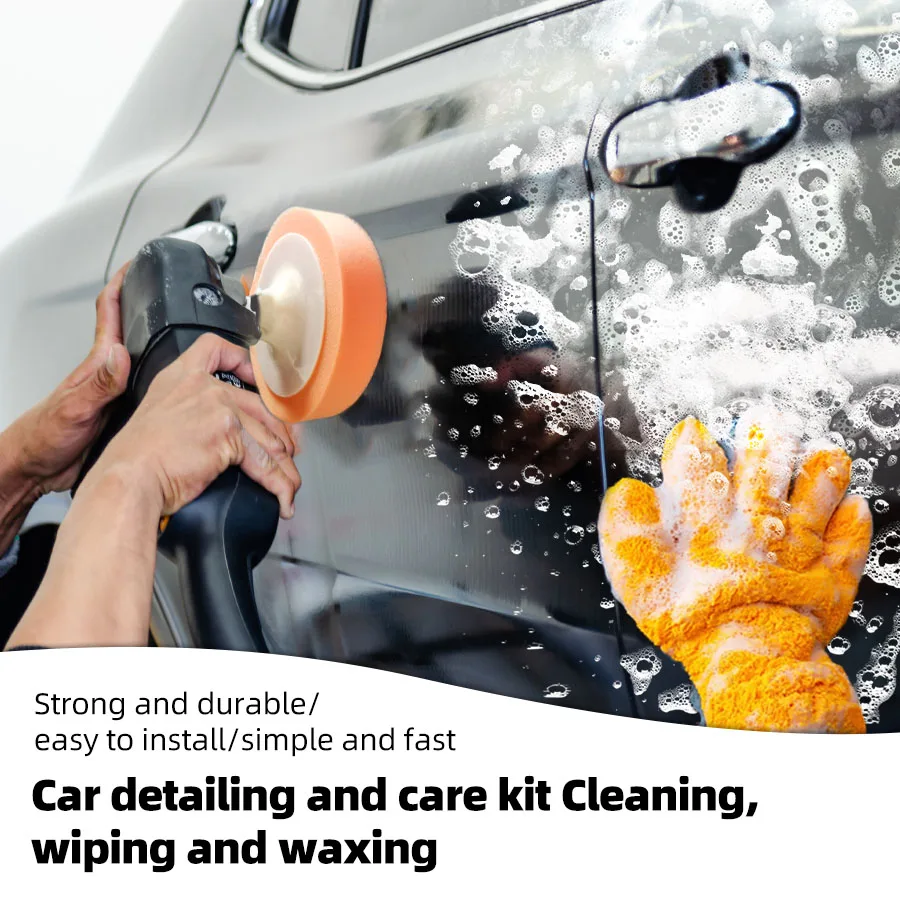 

3pcs car beauty care essential set Double-sided coral velvet gloves and sponge polishing disc combination Easy to clean and pol