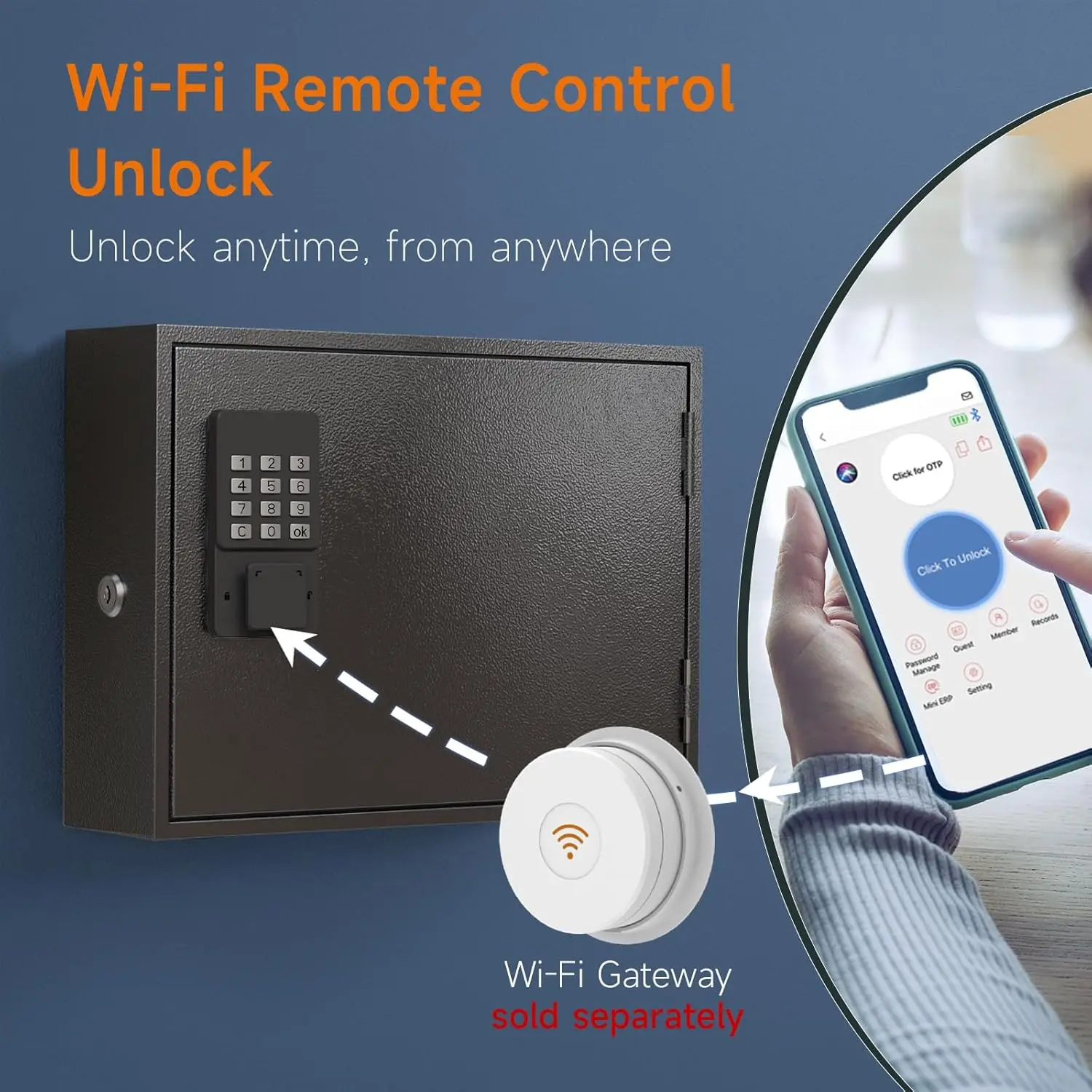 WeHere Smart Key Lock Box,Wall Mounted Key Cabinet with 60 Key Tags,App Control,Steel Key Safe for Office Home Business