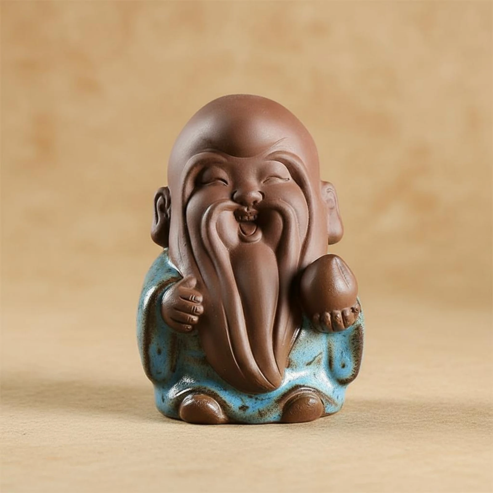 Fu Lu Shou Statue Distinctive Design Chinese God of Fortune Figurine Zisha Clay Tea Pet Easy to Clean Handmade Ceramic Sculpture