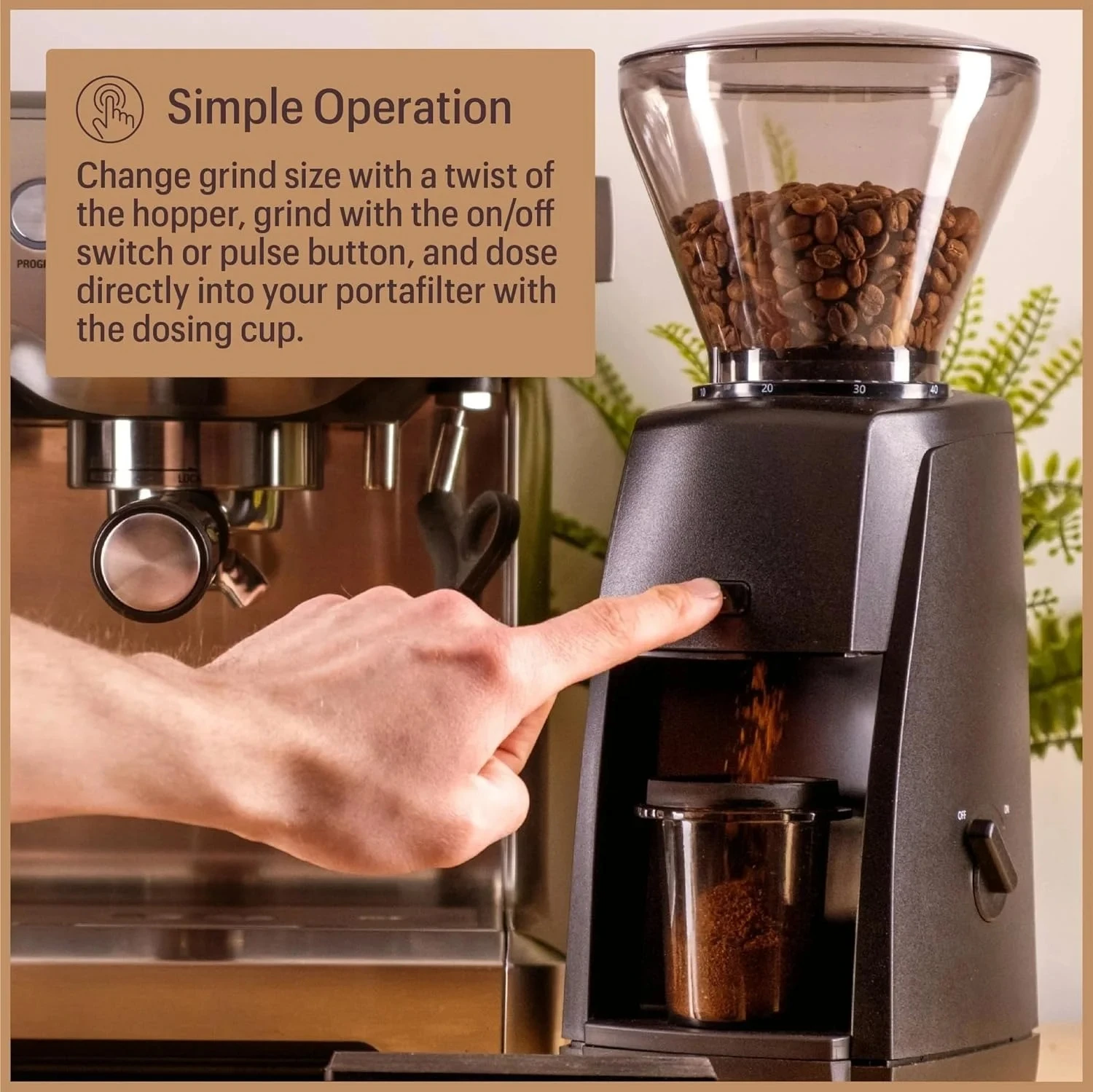 Encore ESP Coffee Grinder ZCG495BLK, black, with a 40mm hardened alloy steel grinder.