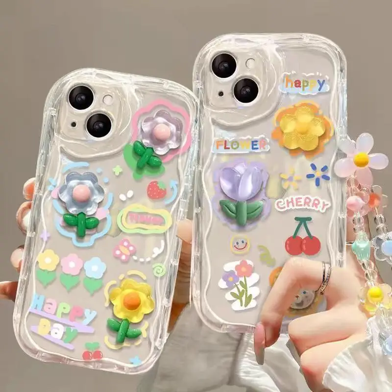 Flower Bracelet Case for OPPO A60 A38 A17 A16 A15 A78 A98 A79 A58 A55 A54 A57 A77 A96 A52 A92 A53 A9 A5 2020 Phone Chian Cover