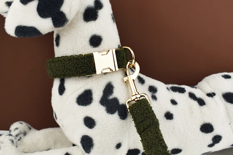 Teddy-Samt-Hundehalsband und Leinen-Set für kleine, mittelgroße und große Hunde, individuell graviertes Namensschild, Haustierzubehör, Hundeleine – Detail 7