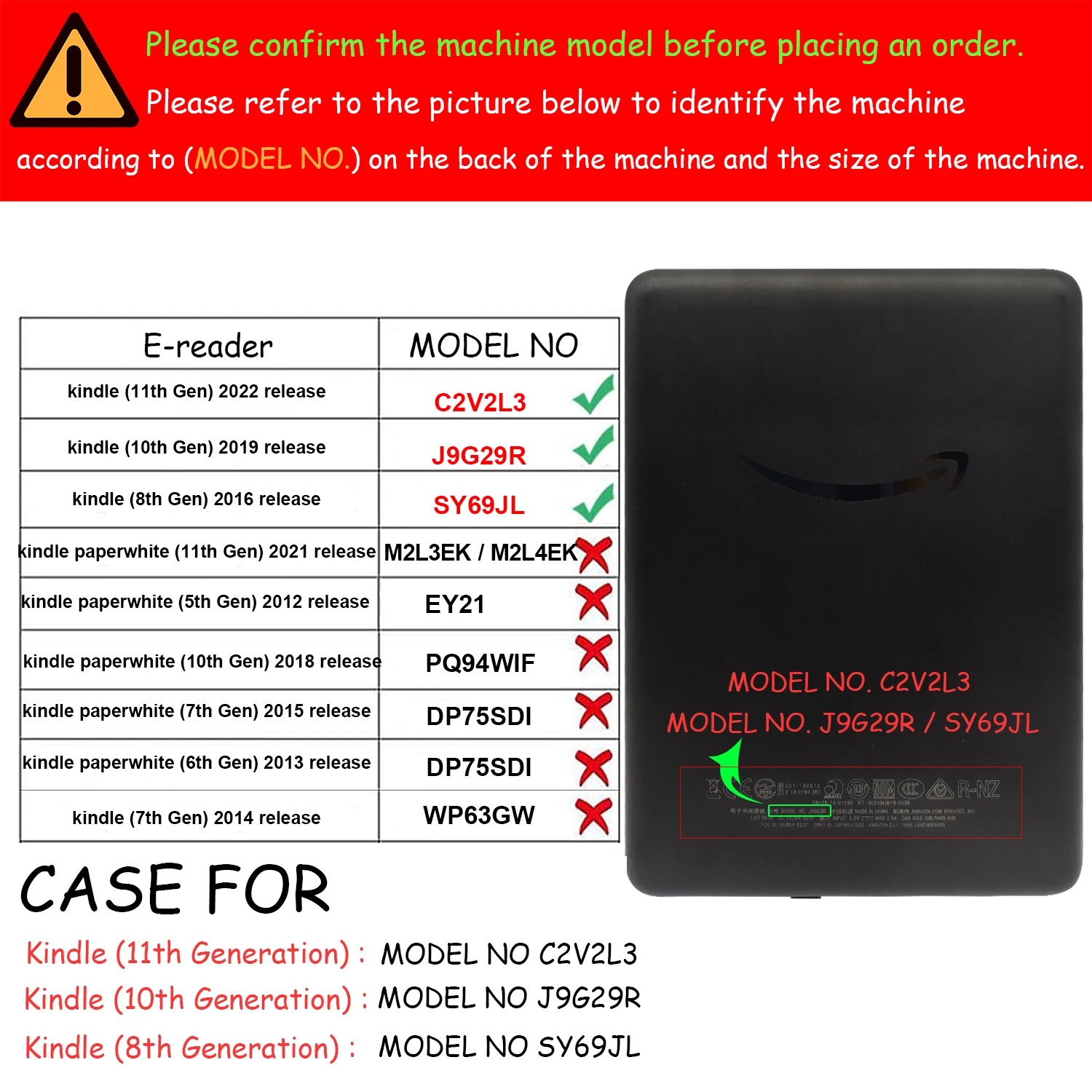 Case for 6 inch Kindle (11th/10th/8th Generation, Model No C2V2L3 / J9G29R / SY69JL) Cover with Auto Sleep/Wake Double Hand-held