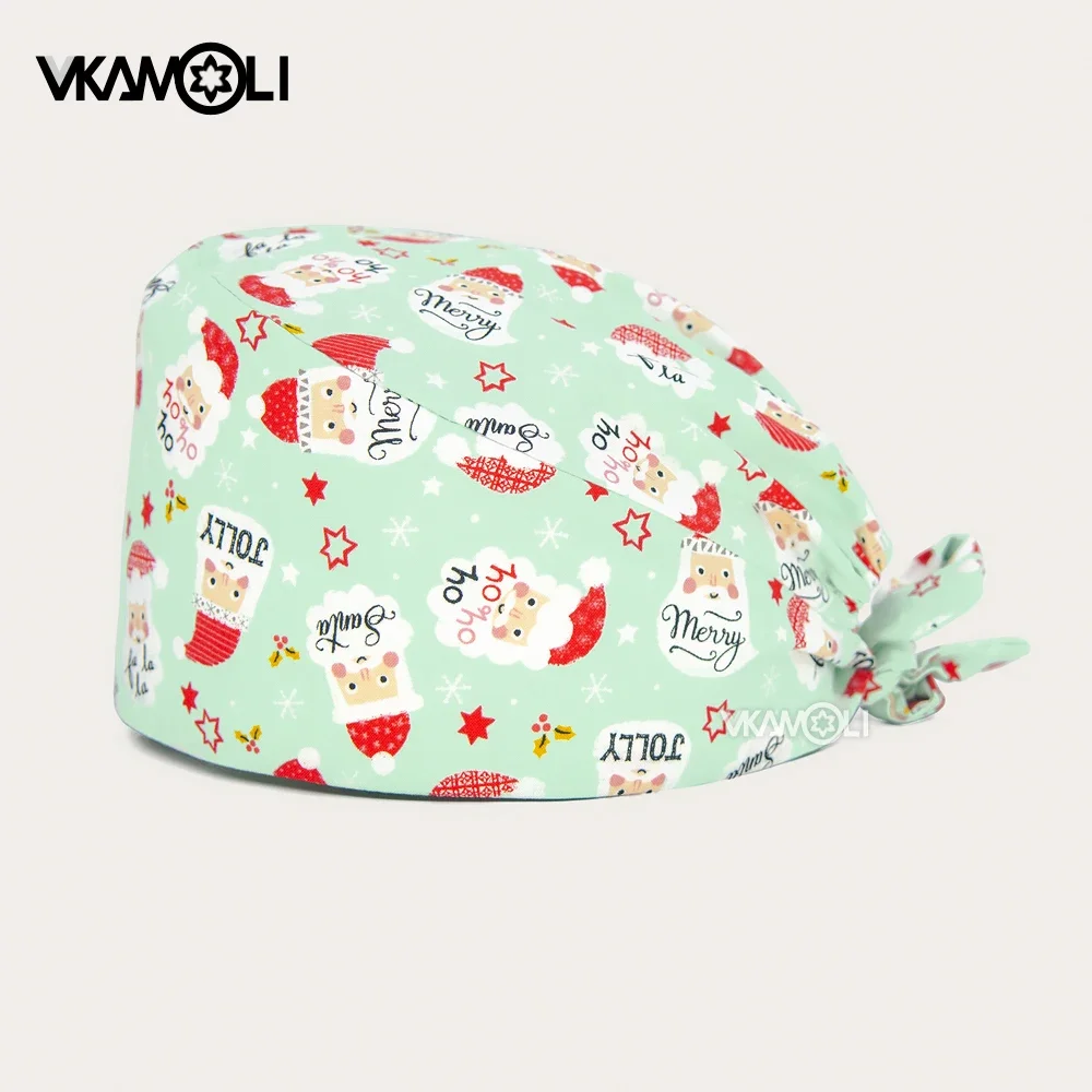 Christmas Santa Claus Printed ICU nursing hat lab Pharmacist Work Hat Pet Clinic Veterinary Scrubs Hat Doctor Surgery Cap