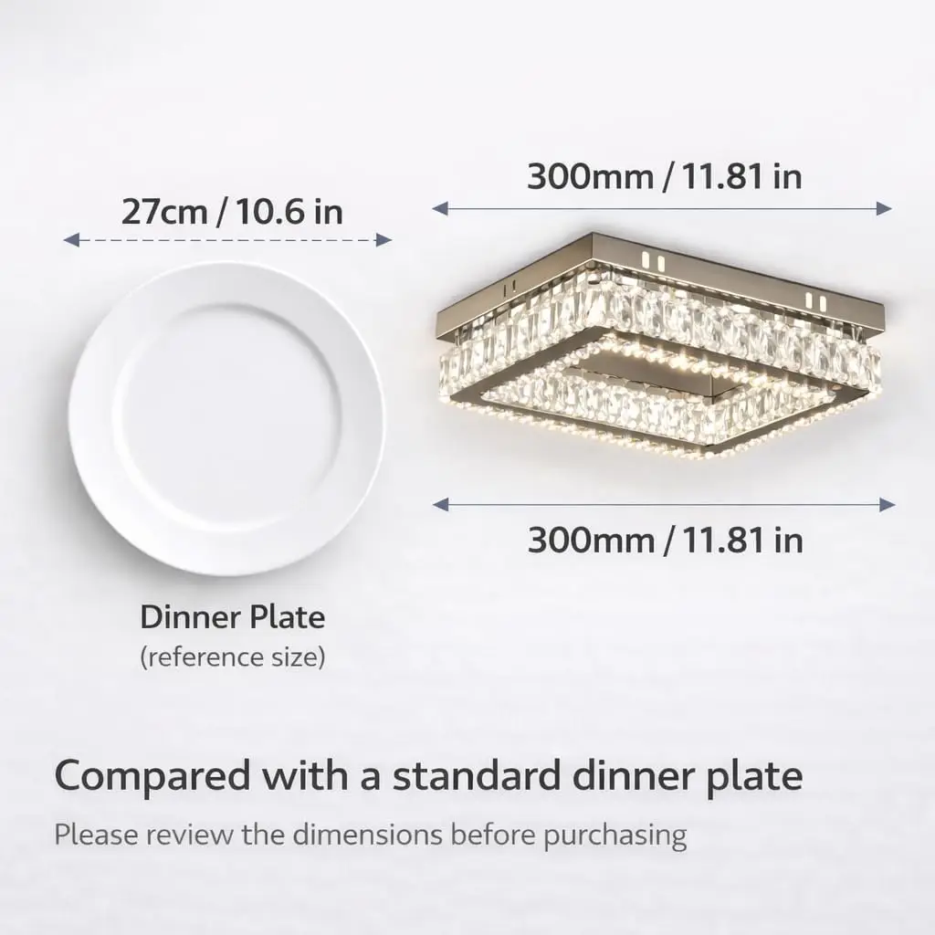 11.8-Inch Rectangular Crystal Recessed Light, 18W Cool White | Multi-Faceted Crystal Prisms, Low-Key Design; Suitable for Bedrooms, Hallways, and Entryways.