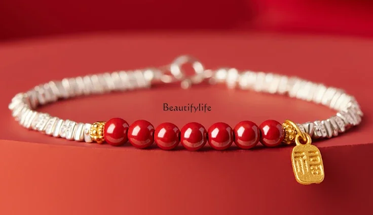 Cinnabar Bracelet for Women, Sterling Silver, Lucky Beads, Year of Birth, Female