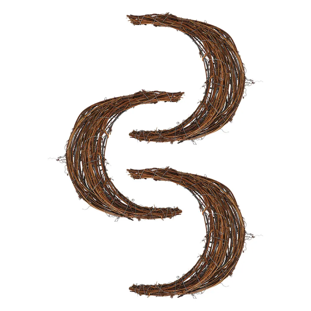 

3 Pcs Moon-shaped Wreath Door Manual Craft Rings Brown for DIY Crafts Hanging Decor Frame Rattan Vine Branch
