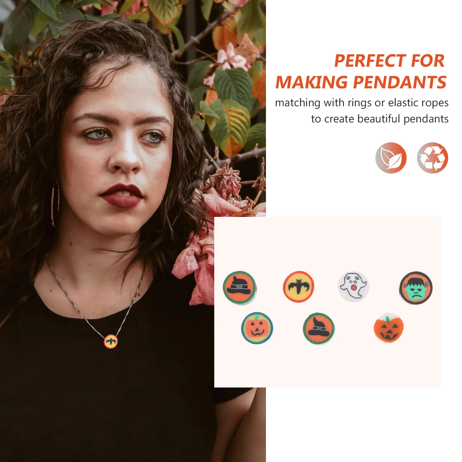 

100Pcs Halloween Loose Bead Polymer Clay Slice DIY Craft Beads Charms for Jewelry Making Bracelet Accessories Decorative Spacer