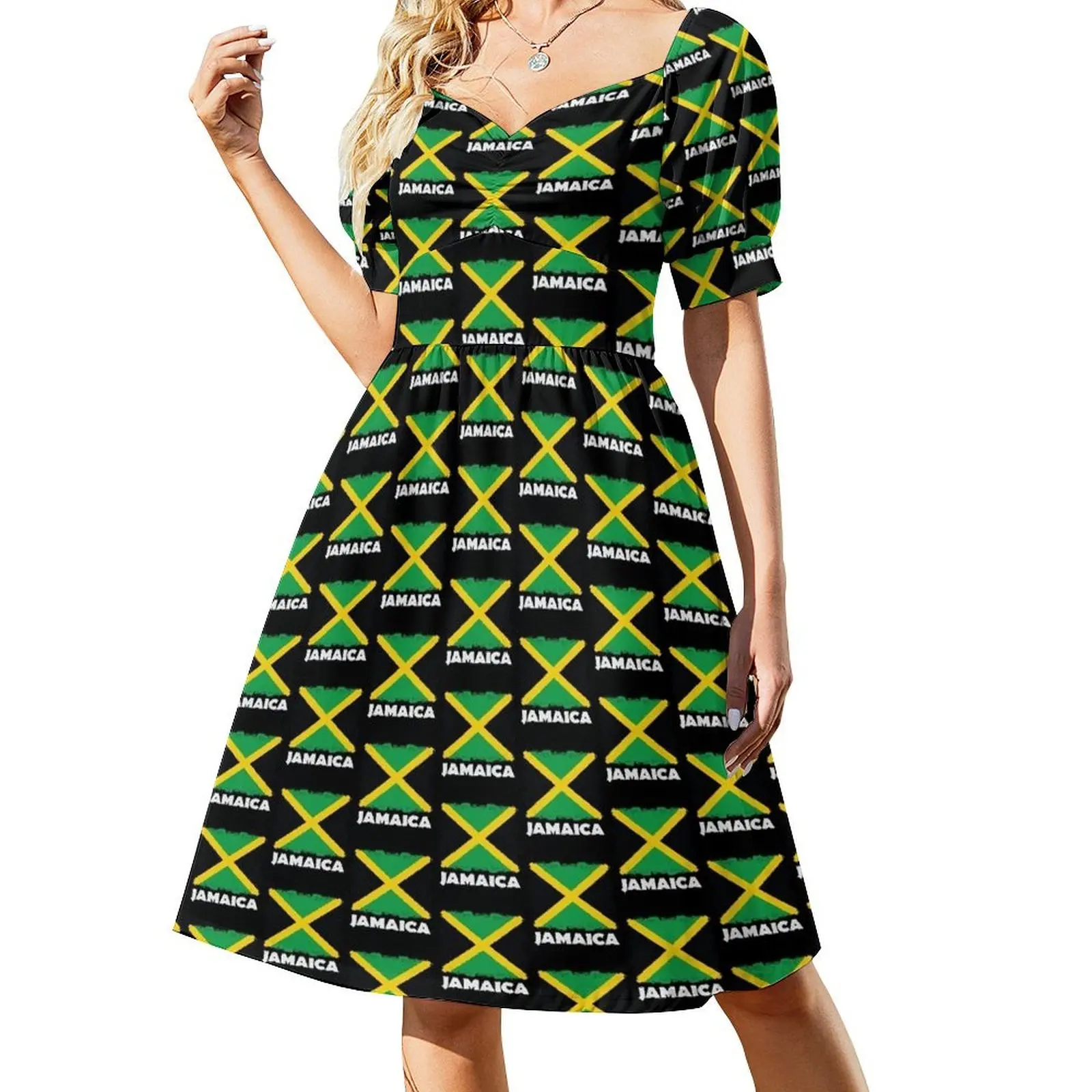 

Jamaica National Flag Distress Short Sleeved Dress evening dresses ladies evening dress Dress