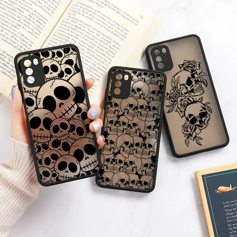 Phone Case For Xiaomi Mi 11 Lite 5G NE 11T 12 12T Pro 9 10 POCO X3 NFC F3 F5 M3 M4 X4 Pro X5 5G Matte Cover Black Skull Skeleton